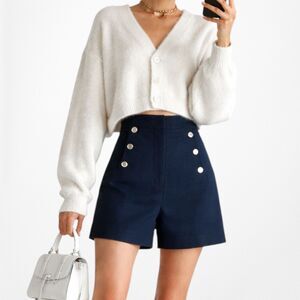 Vintage Y2K 90s Navy Blue High Waisted Sailor Button Front Shorts Size XS